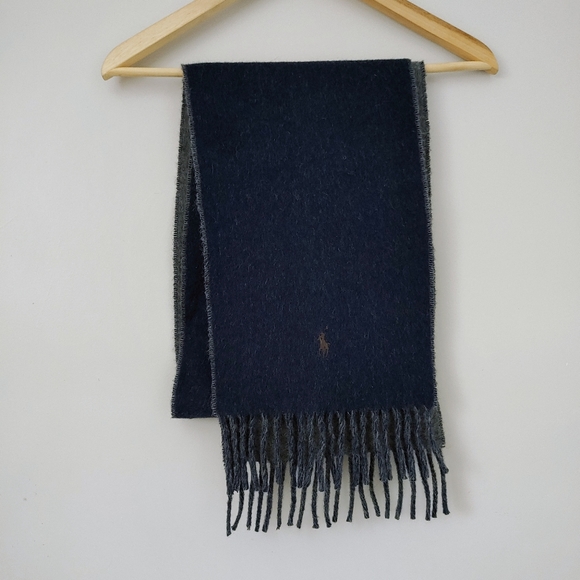 Polo Ralph Lauren Men's Classic Reversible Wool Scarf Navy Blue Grey - Picture 8 of 16